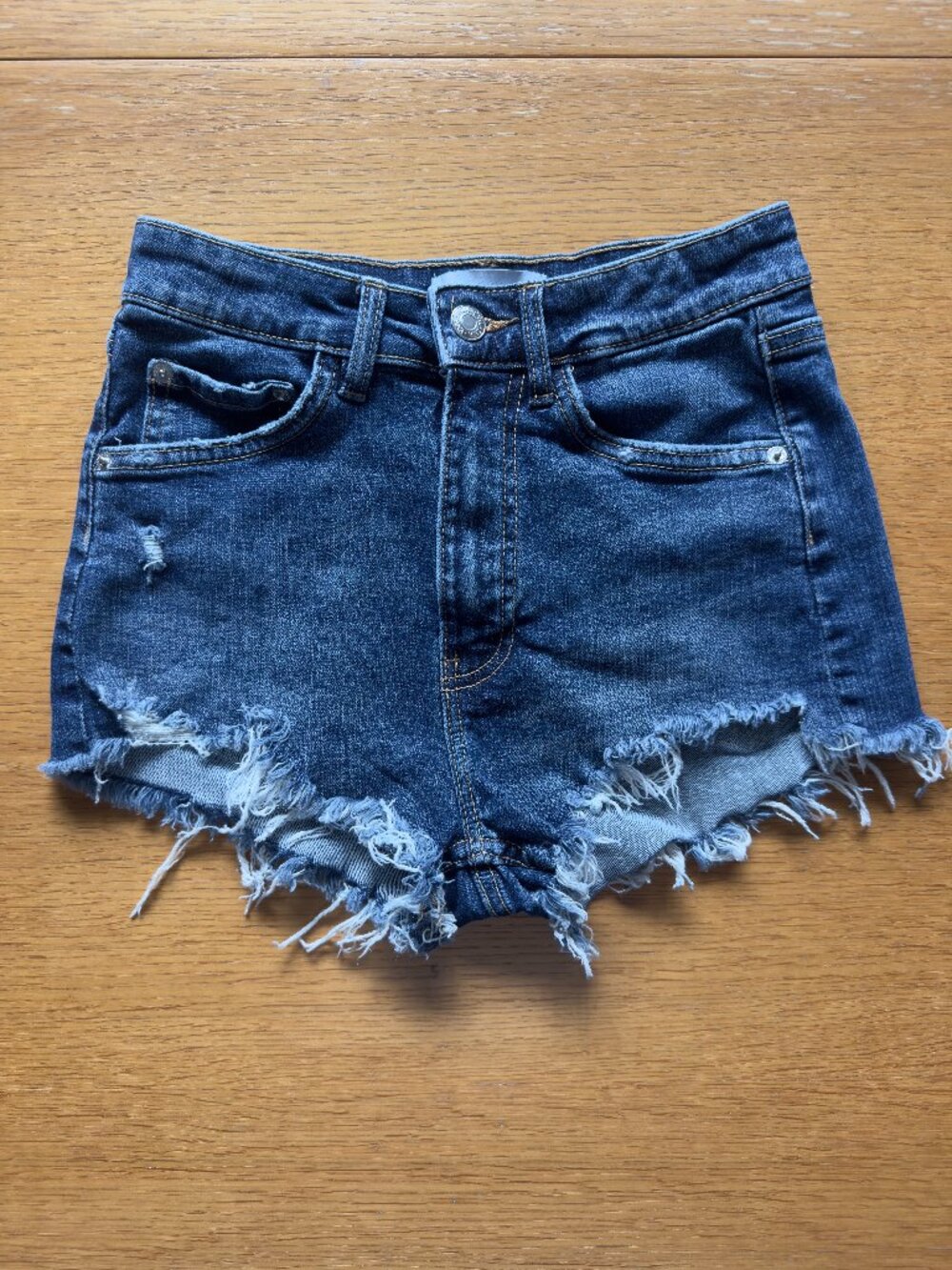 ZARA Highrise Jean Cut Off Shorts Distressed Micro Shorts Sz 0
